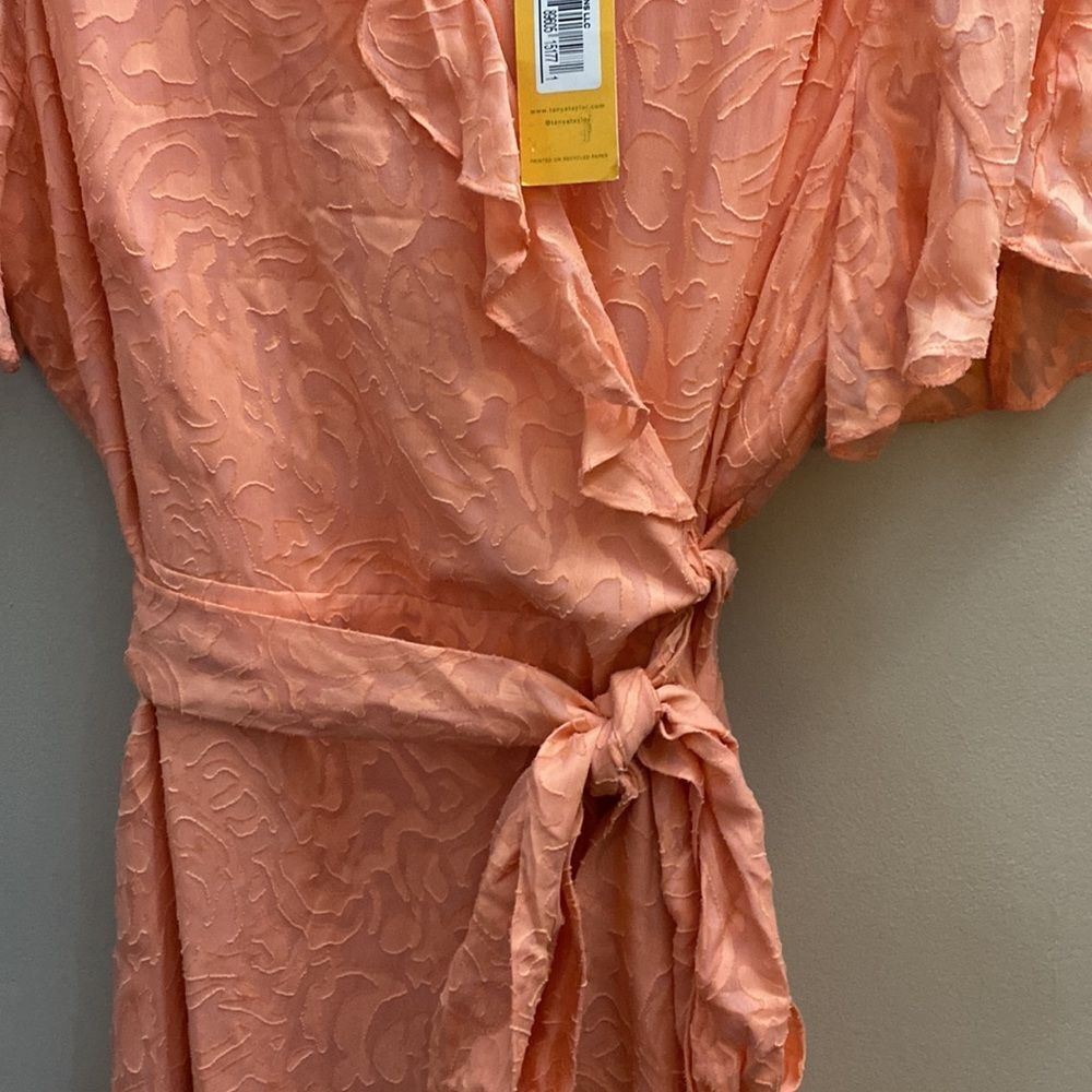 Tanya Taylor Bianka II wrap dress $495 silk blend Melon Size 16 - Picture 5 of 5